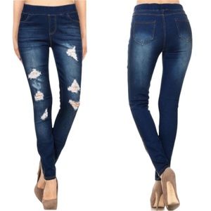 JVINI dark wash high rise distressed pocket jeggings size medium